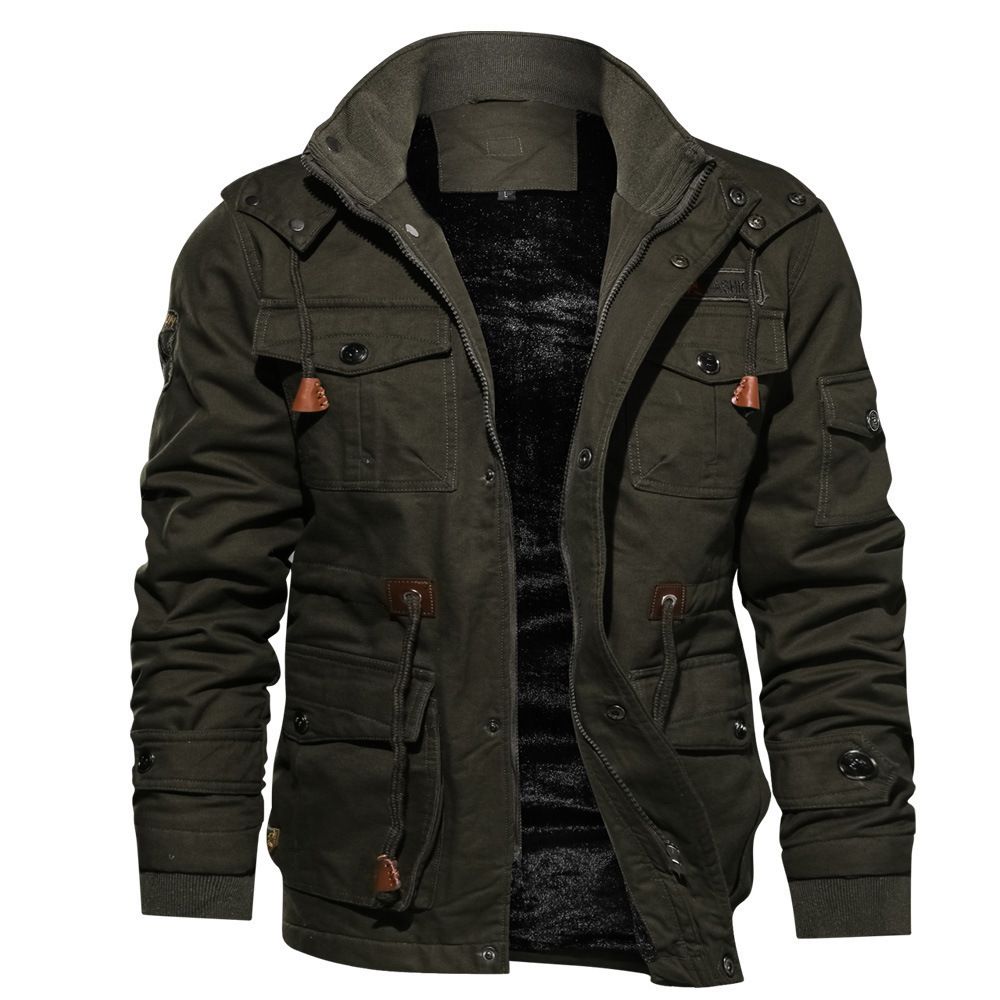 MOOGEN Men Thickened Hooded Jacket Winter Casual Army Green XL Size: XL view 4
