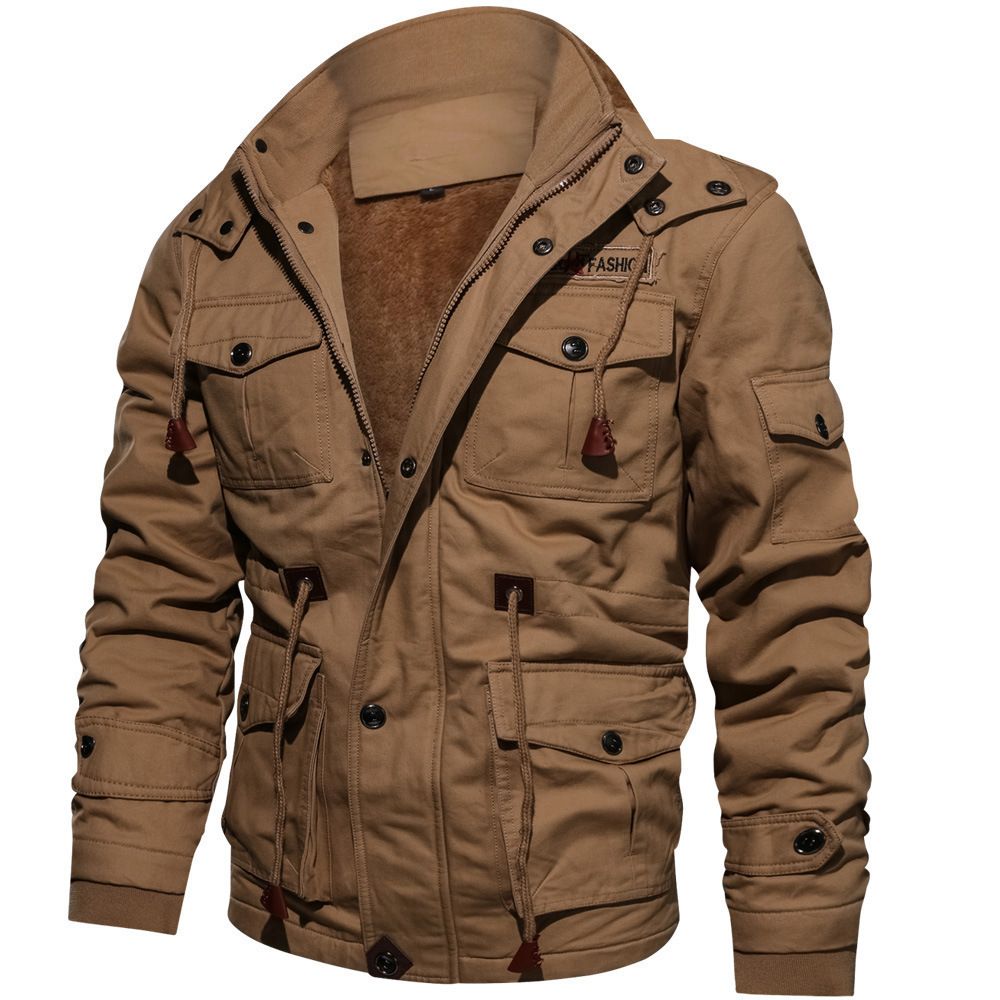MOOGEN Men Thickened Hooded Jacket Winter Casual Army Green XXL Size: 2XL view 2