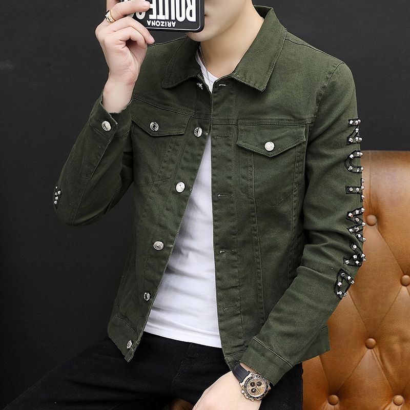 Tiwang Men Slim Korean Denim Jacket Long Sleeve Tide Brand House 181 Grey Size: M view 4