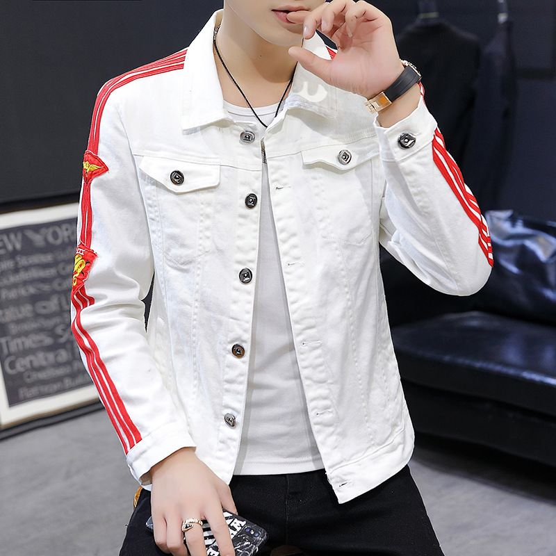 Tiwang Men Slim Korean Denim Jacket Long Sleeve Tide Brand House 181 Grey Size: L view 3