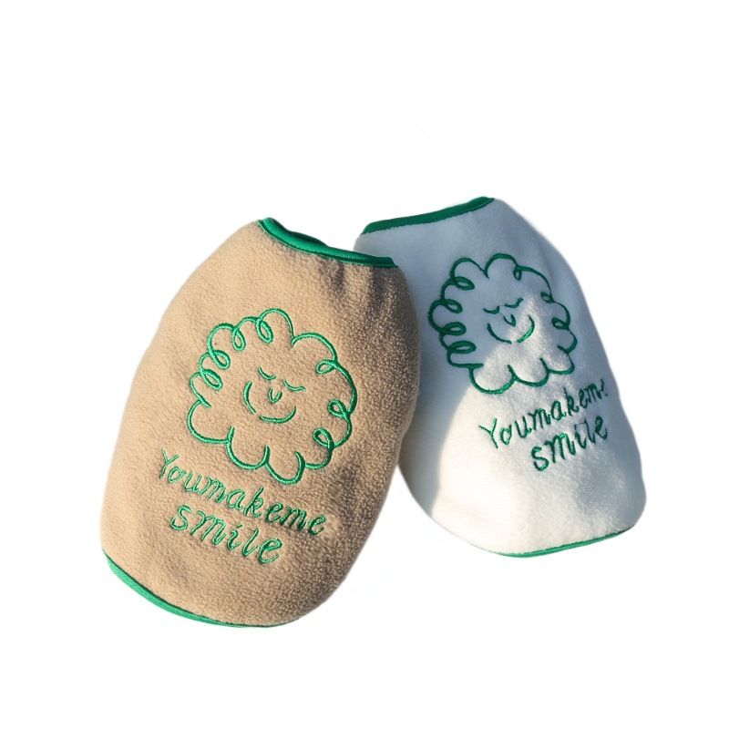 Shine Fleece Pet Dog Vest Cartoon Style Vest Khaki (Green Line Clouds) XS view 6