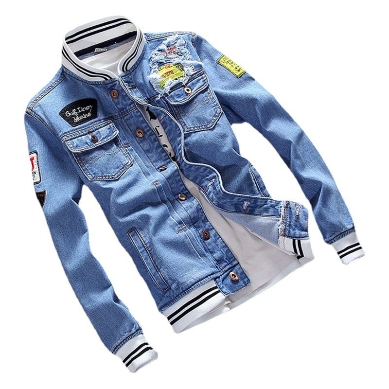 Aishini Men Jacket Spring Autumn Slim Fit Cotton Blue Size: M view 2