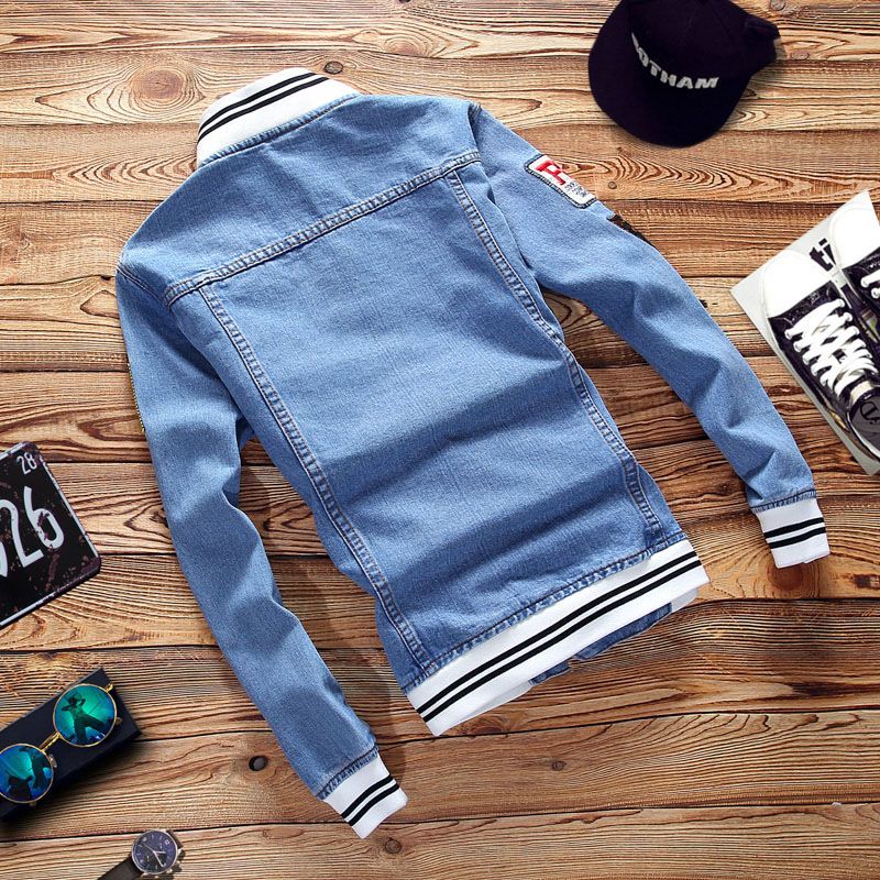 Aishini Men Jacket Spring Autumn Slim Fit Cotton Blue Size: M view 3