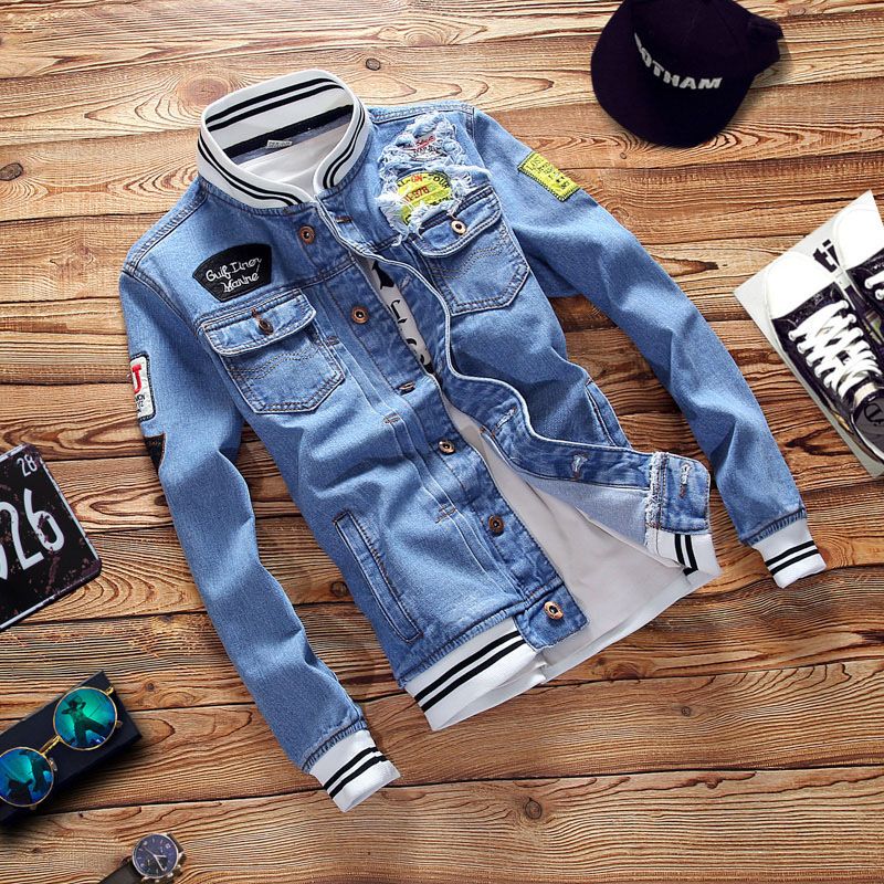 Aishini Men Jacket Spring Autumn Slim Fit Cotton Blue 2XL Size: 2XL