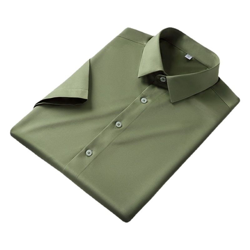 QIDEN Men's Short Sleeve Slim Fit No Iron Polyester... D2128-3 38