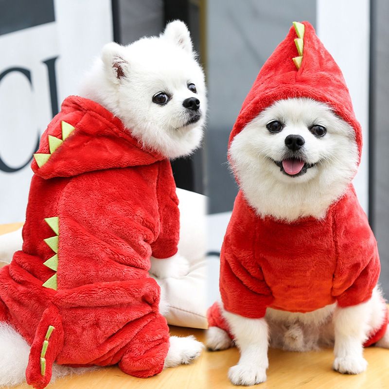 Shine Pet Four Legged Dinosaur Clothes Coral Fleece two-leg hooded flange view 5