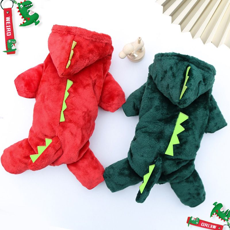 Shine Pet Four Legged Dinosaur Clothes Coral Fleece Four-Legged Flannel Red view 6