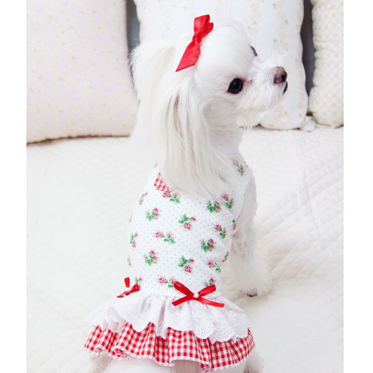 Pet Princess Dress Polyester Teddy Dog Skirt Pink Rose Paid Skirt S (chest view 6