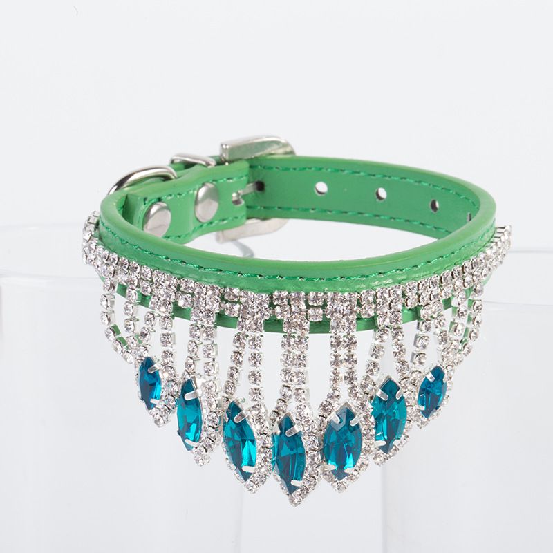 Dog Collar Mountain and water PU Princess Style Green XS# 1.3cm wide * 25cm view 5