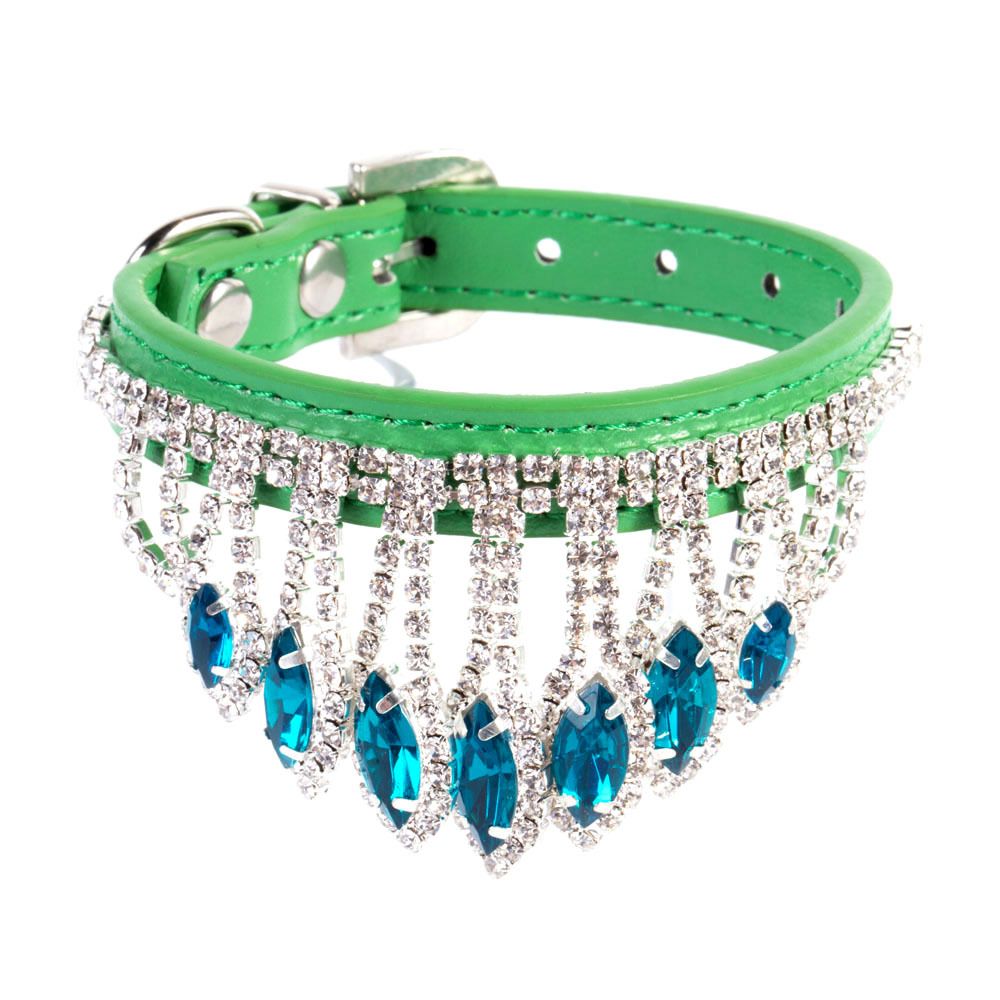 Dog Collar Mountain and water PU Princess Style Green S# 1.3cm wide * 30cm — image 1