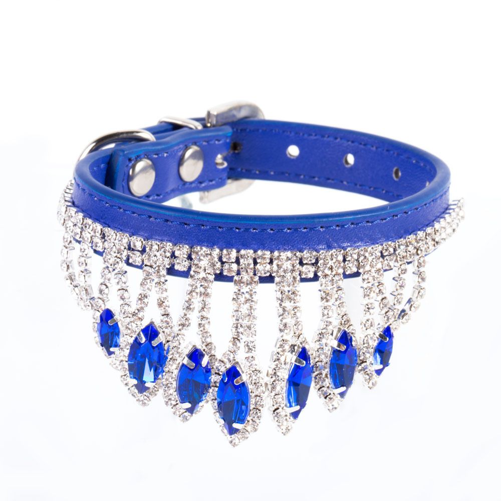 Dog Collar Mountain and water PU Princess Style Blue M# 1.3cm wide * 35cm — image 1