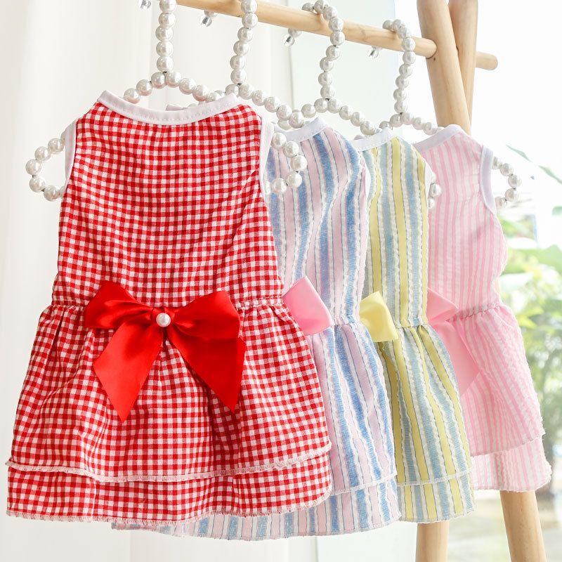 Plaid Dog Dress Bow Pet Clothing Polyester 230 skirt small red bow XS view 3
