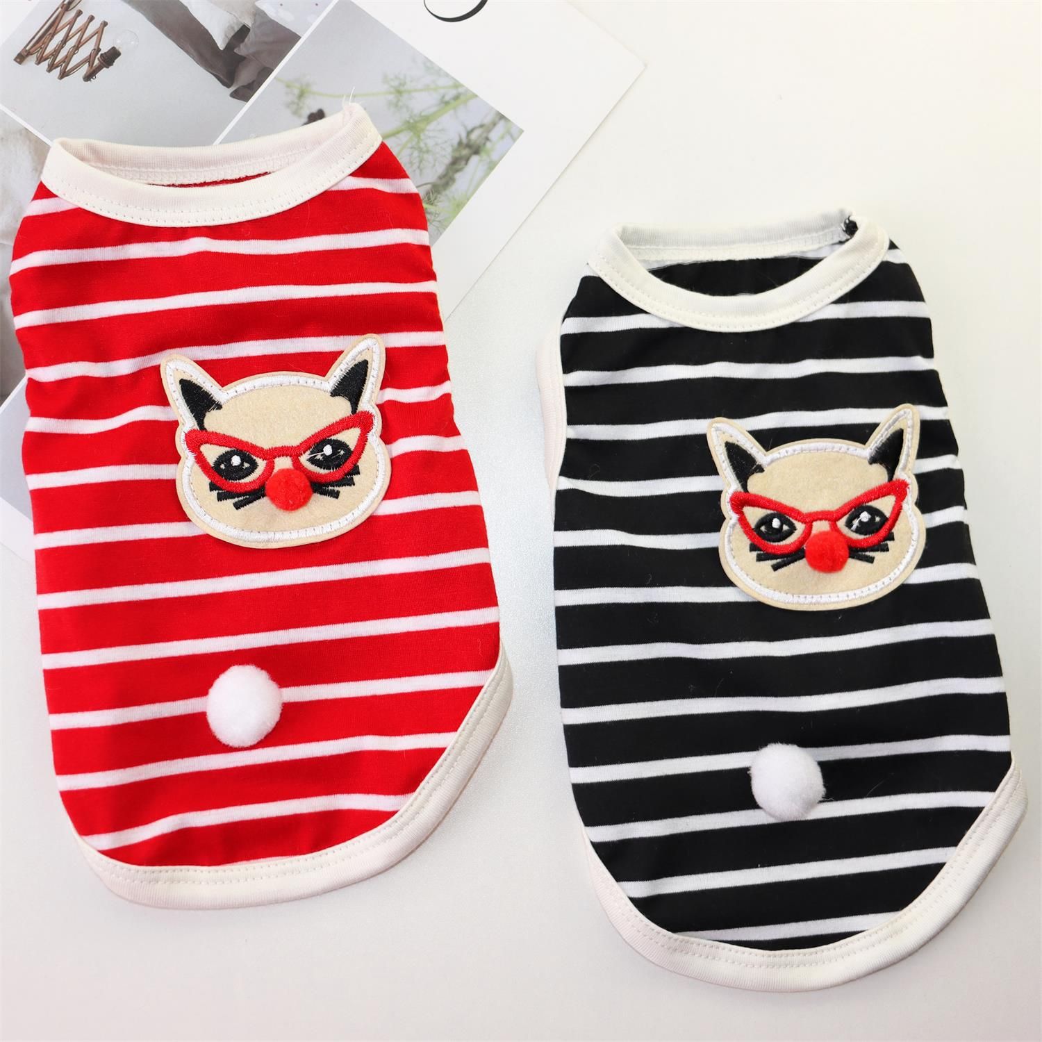Pet Vest Dog Cat Clothing Striped Sun Protection Odd Pet Red XS view 4