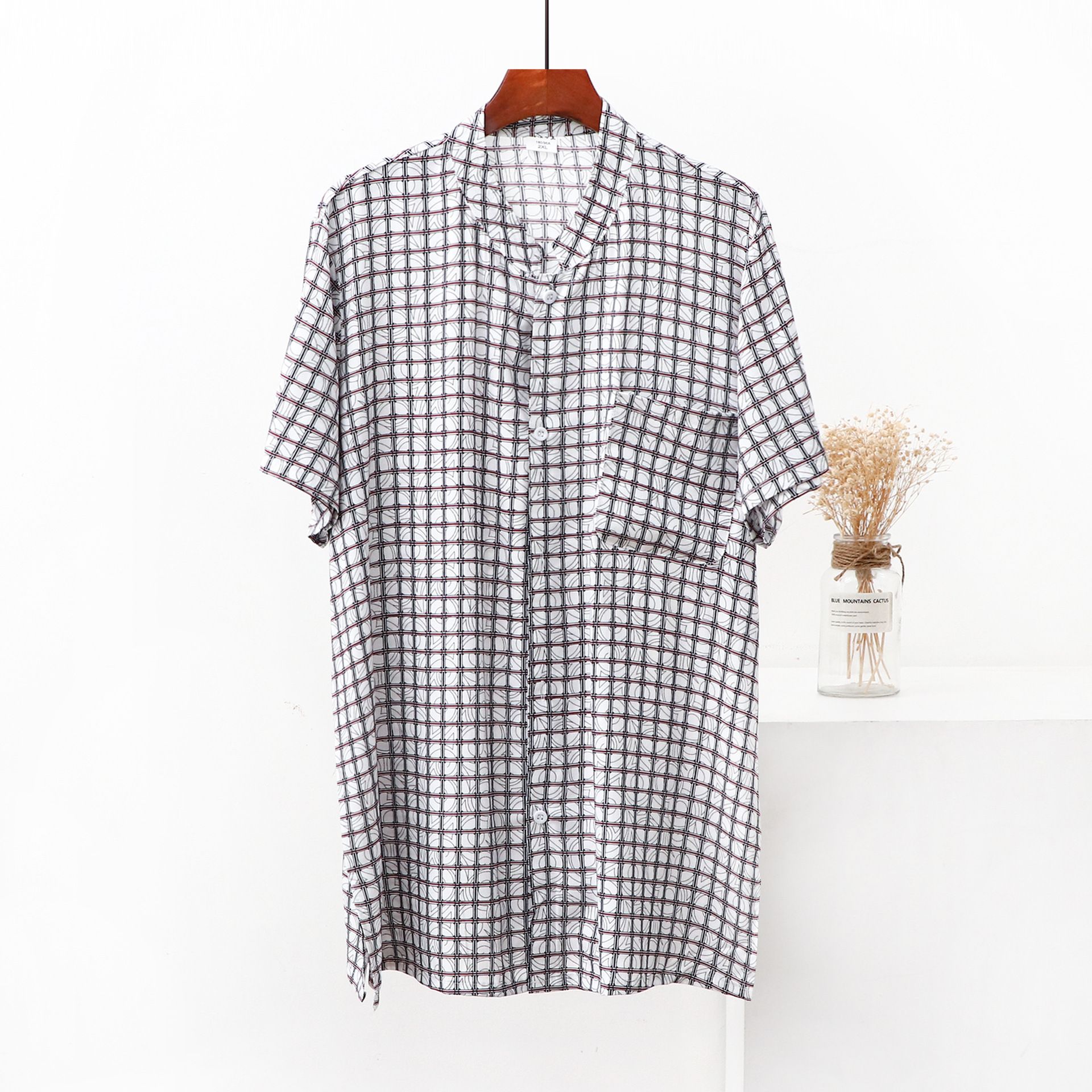 Men's Viscose Short Sleeve Stand Collar Cardigan Shirt 12 3XL
