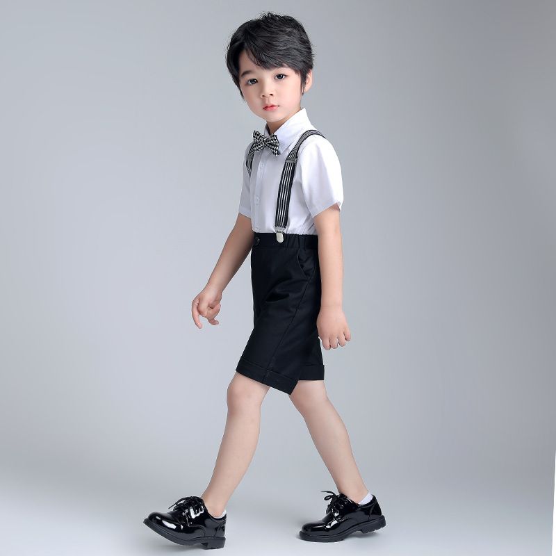 Boys Summer Cotton Short Sleeve Shirt & Shorts Set Black Button Shirt 4 Piece view 4