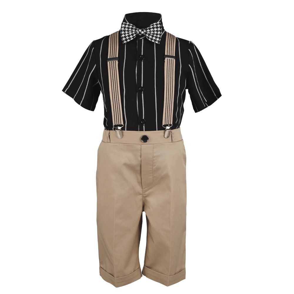 Boys Summer Cotton Short Sleeve Shirt & Shorts Set Black Button Shirt 4 Piece view 5