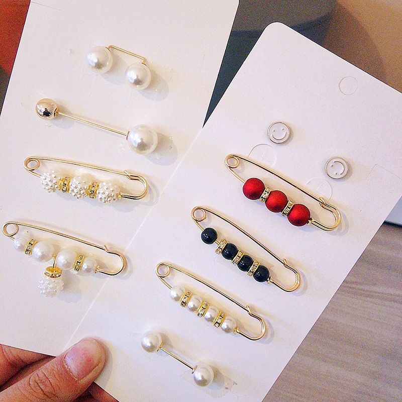 WSD Pearl Waist Pin Flower Brooch Unisex 8-piece waist-closing needle set D view 2