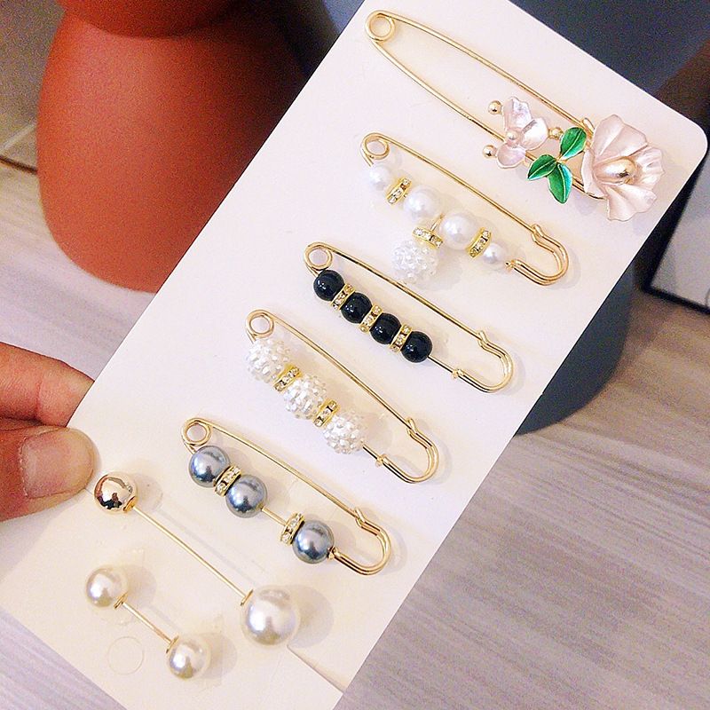 WSD Pearl Waist Pin Flower Brooch Unisex 6-piece waist-closing needle set B view 4