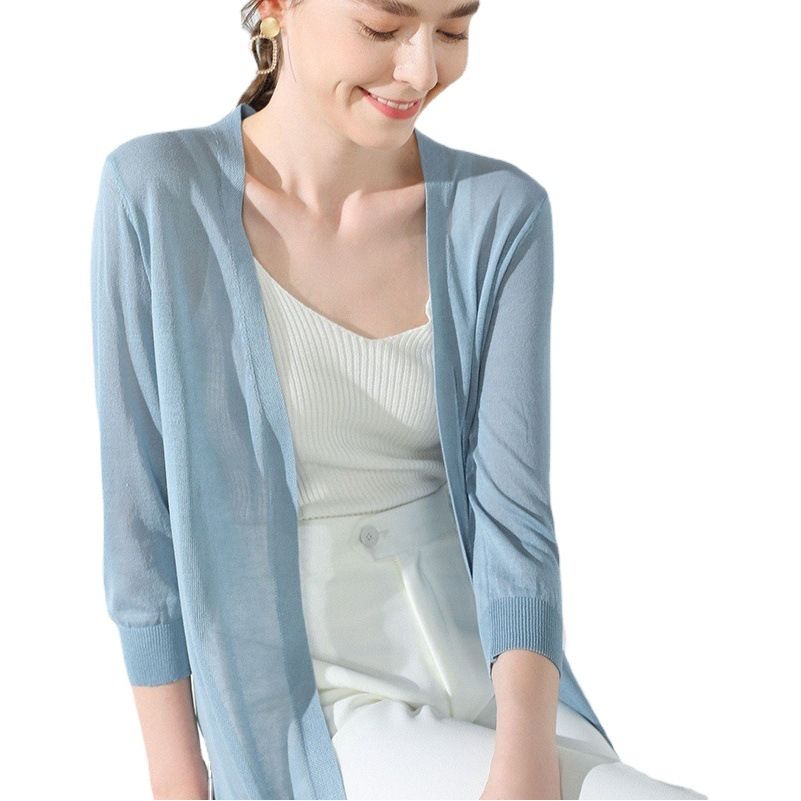 Women Linen Knitted Cardigan Yan He Velvet 2025 Summer Black Size: L