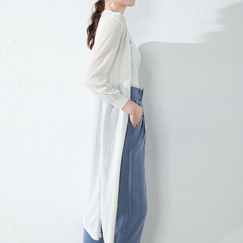 Women Linen Knitted Cardigan Yan He Velvet 2025 Summer Haze Blue XL Size: XL view 3