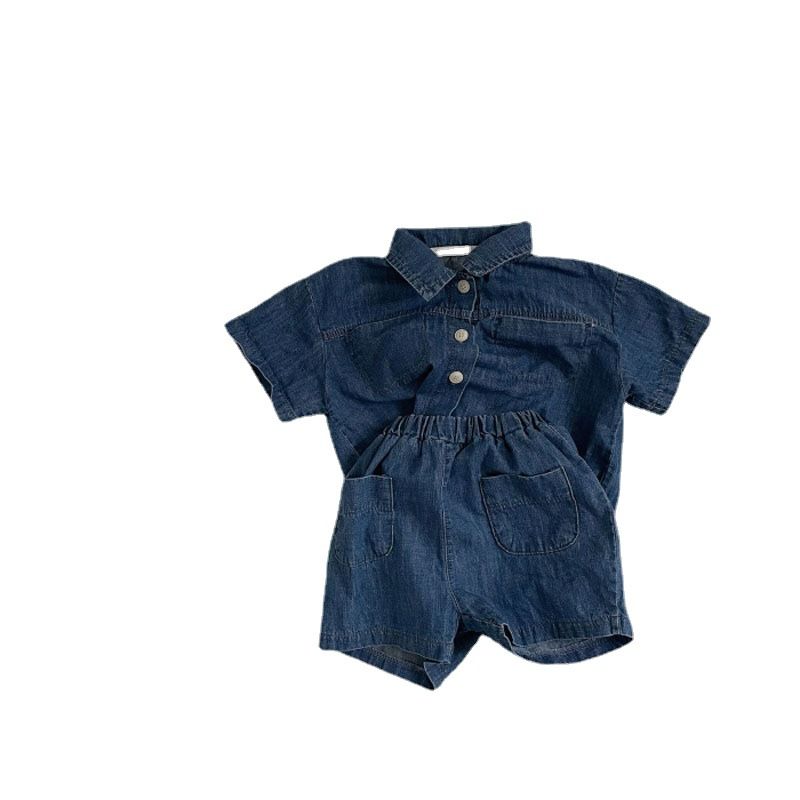 A-lebabay Infant Denim Shirt Shorts Set Summer Light blue 120cm view 4
