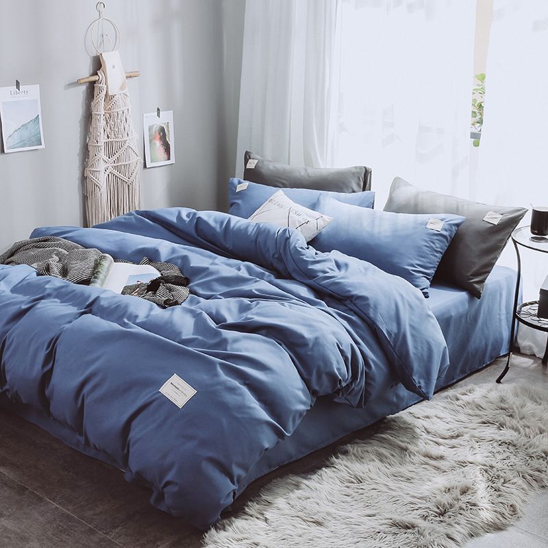 Qianjin Cotton Solid Color 4 Piece Bedding Set Sapphire Blue 0.9/1.2 m bed
