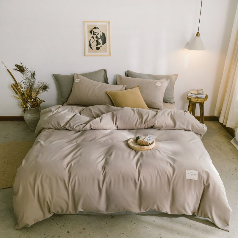 Qianjin Cotton Solid Color 4 Piece Bedding Set Khaki 1.5 m bed [bed sheet set]