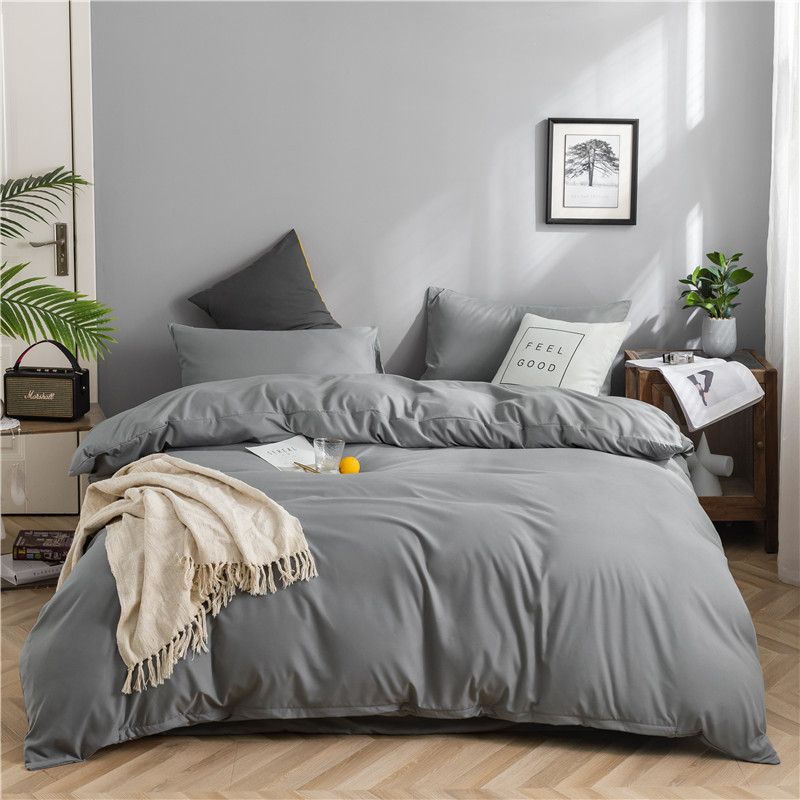 Qianjin Cotton Solid Color 4 Piece Bedding Set Light gray 1.5 m bed [bed sheet