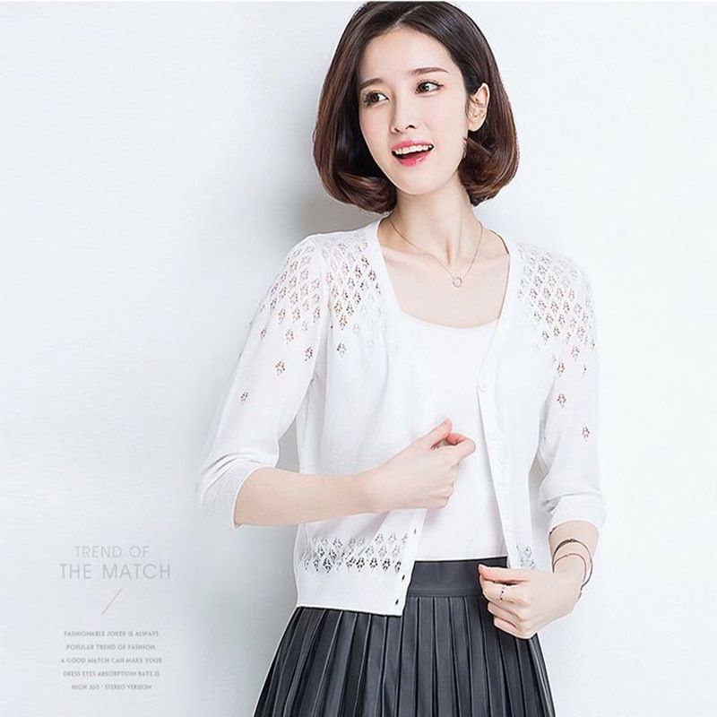 Muse Women V Neck Cardigan Thin Ice Silk White Size: M
