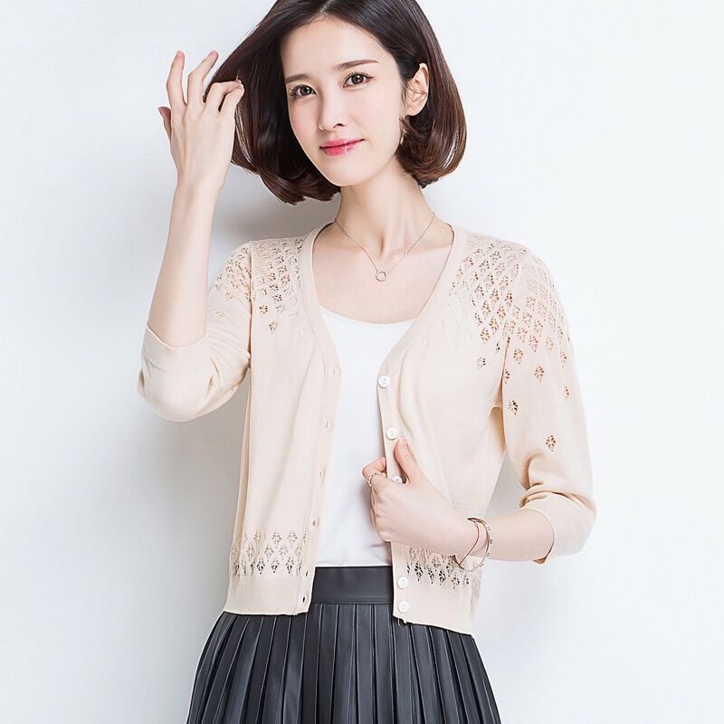 Muse Women V Neck Cardigan Thin Ice Silk Pink Size: M view 2
