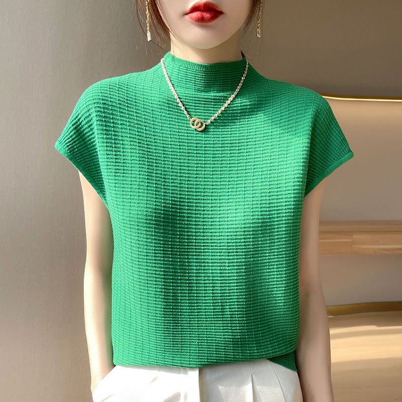 wu Thin Short Sleeve Plaid Knitted Top White XXL Size: XXL view 5
