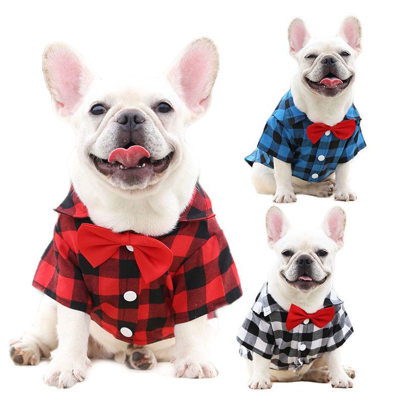 Shine Dog Plaid Shirt Polyester Two-legged Clothes Black and White Plaid view 3