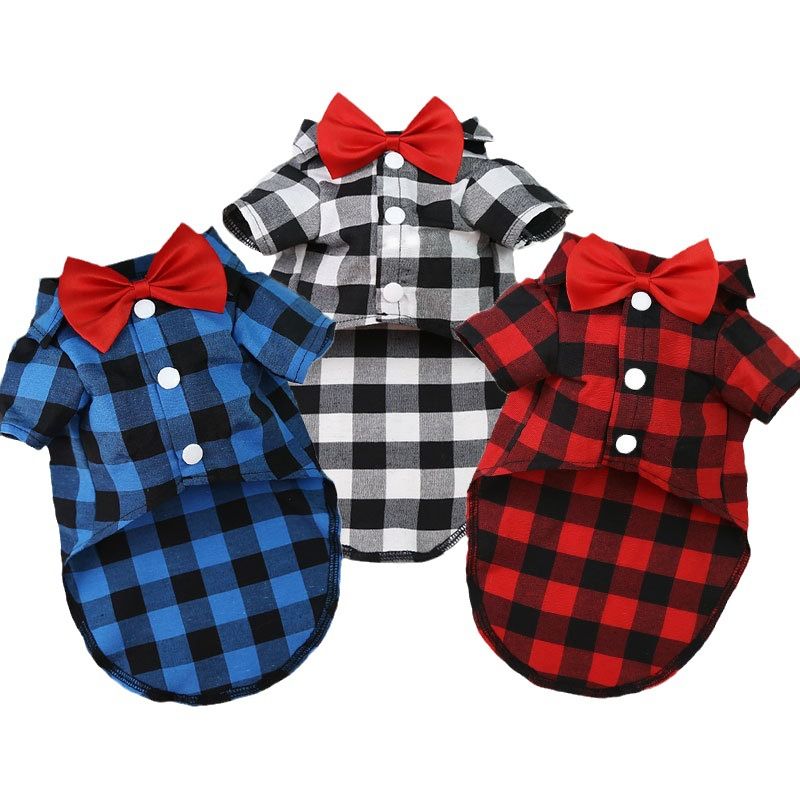Shine Dog Plaid Shirt Polyester Two-legged Clothes Black and White Plaid view 7