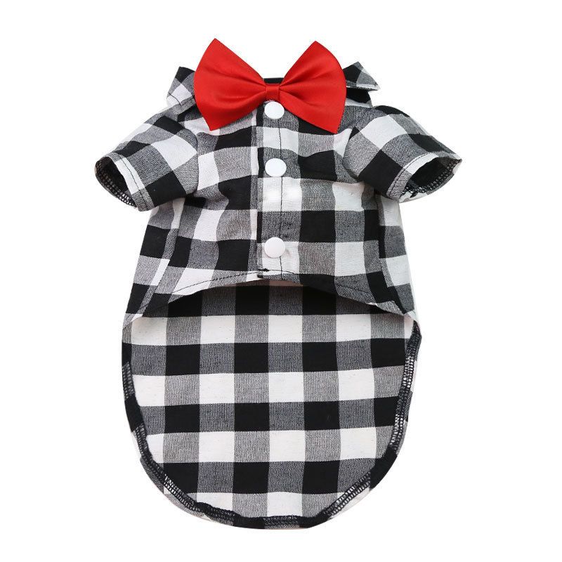 Shine Dog Plaid Shirt Suit Wedding Teddy Black and White Plaid Bow-tie Shirt — image 1