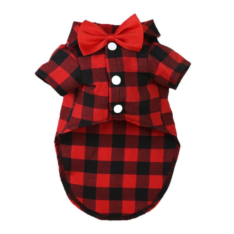 Shine Dog Plaid Shirt Suit Wedding Teddy Red and Black Plaid Tie Shirt S bust — image 1