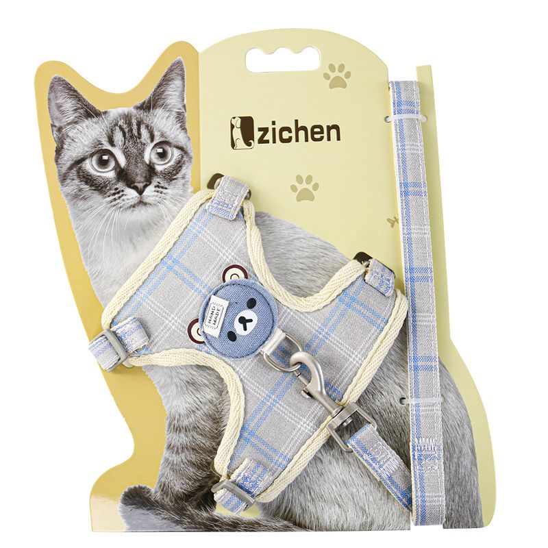 Zichen Vest Cat Leash Polyester Traction Strap Grey M(1.5 suitable for 3.50