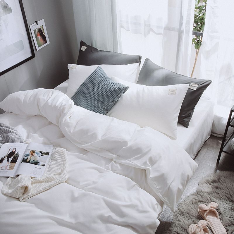 Qianjin Cotton Solid Color 4 Piece Bedding Set White ☆ 1.5 m bed hat set]