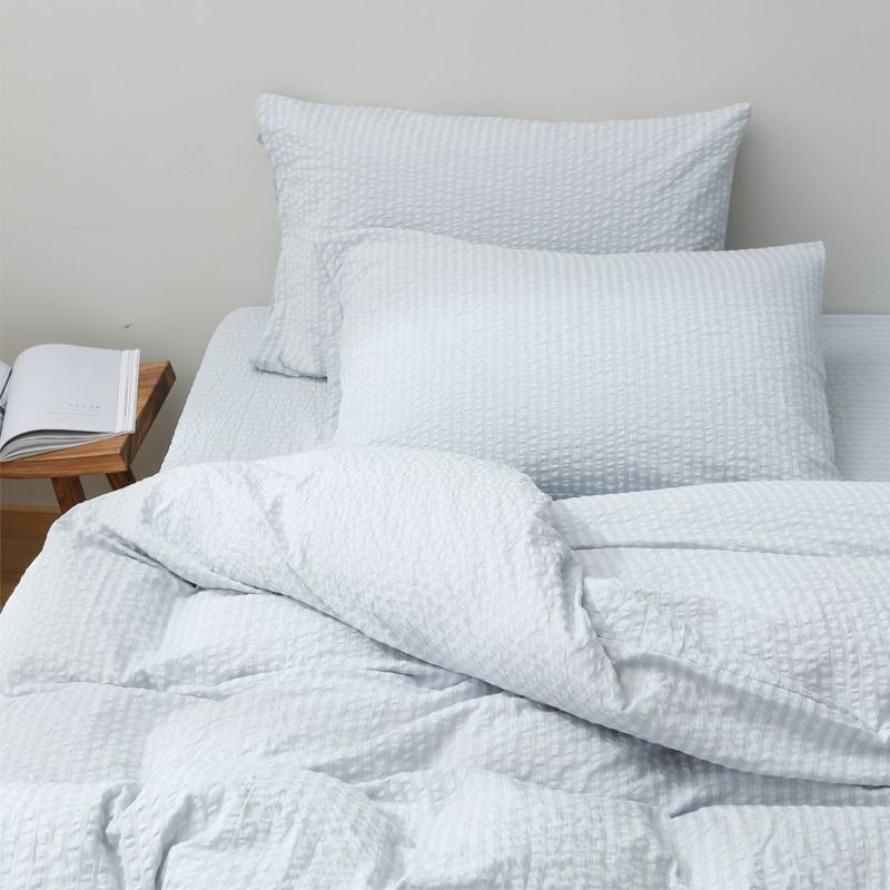 Cotton Seersucker 4 Piece Set Washed Striped 1.8 m plus bed [bed sheet