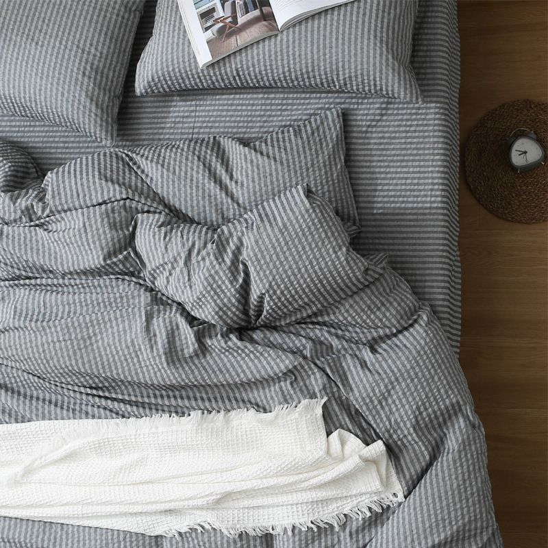 Cotton Seersucker 4 Piece Set Washed Striped 1.8 m plus bed [four-piece fitted view 2