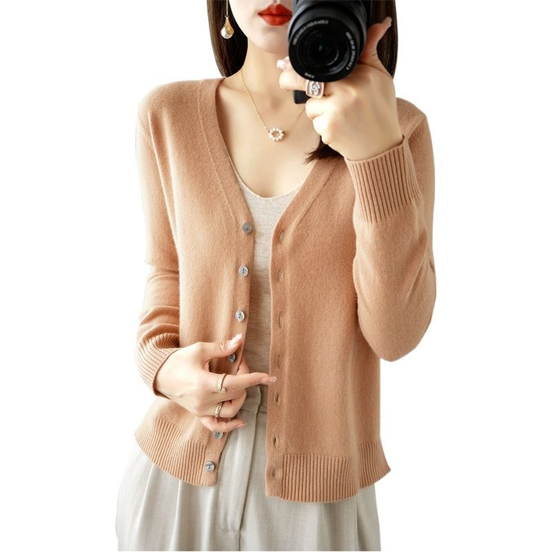 Women V Neck Knitted Cardigan Long Sleeve Sweater navy blue Size: S view 2