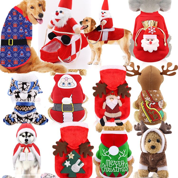 Christmas Pet Clothes Dog Cat Winter Cotton Two-Piece Set (green hat + green view 3