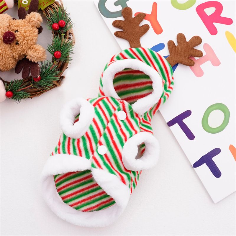 Christmas Pet Clothes Dog Cat Winter Cotton 144 red and green striped — image 1