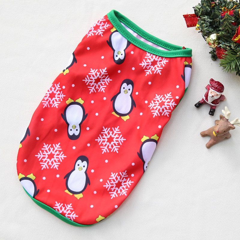 Christmas Pet Clothes Dog Cat Winter Cotton Vest Christmas red background — image 1
