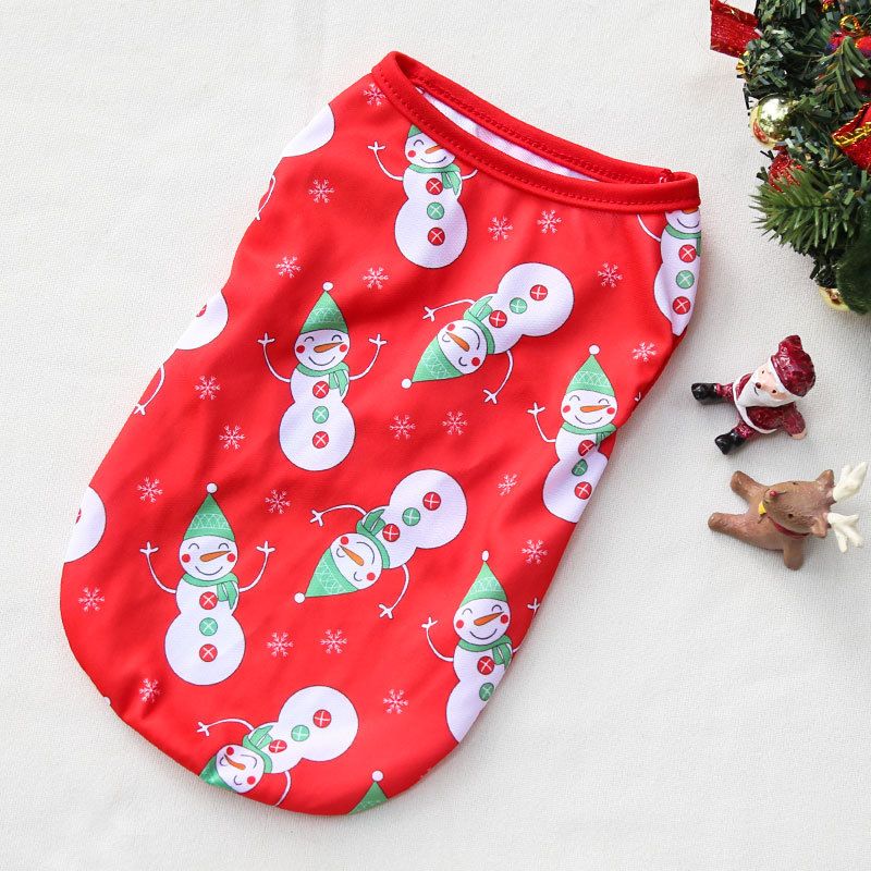 Christmas Pet Clothes Dog Cat Winter Cotton Vest Christmas red background — image 1