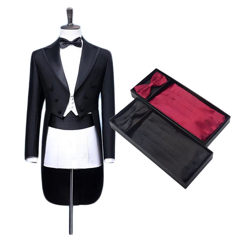 Mute Sauce Men Waistcoat Bow Tie Pocket Square Set Blue waist seal 80-100cm view 3