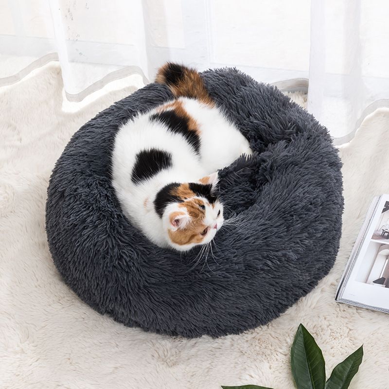 Qianxun pets Round Plush Pet Bed 40 cm Dark gray Diameter 50 cm