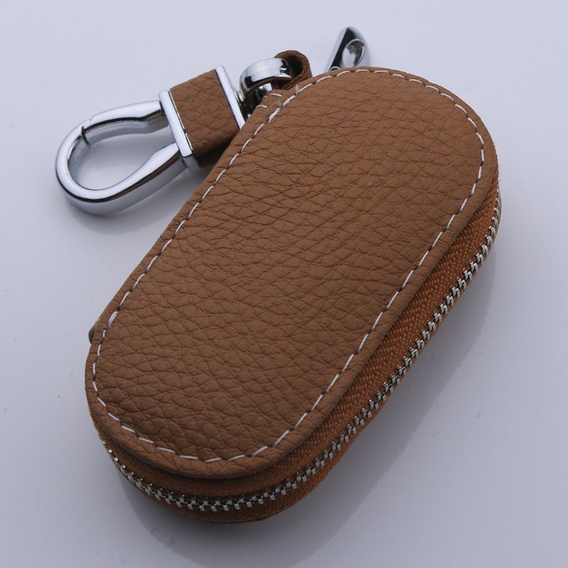 Cowhide Car Key Case Universal Multi Functional KIA Litchi Brown view 4