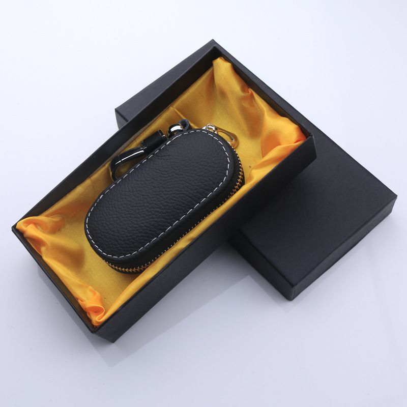 Cowhide Car Key Case Universal Multi Functional Daily s production Red litchi view 5