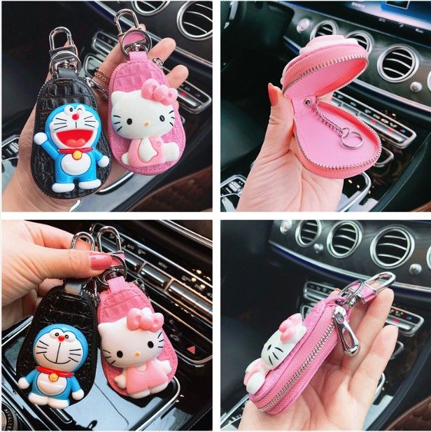 Cartoon Key Bag Genuine Leather Waist Hanging Black Melody view 2