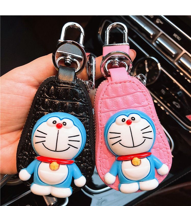 Cartoon Key Bag Genuine Leather Waist Hanging White Smiling Ding cat — image 1